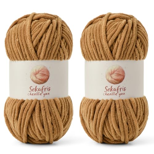 Grobes Chenille-Garn zum Häkeln, Babygarn zum Häkeln, weiche Decke, 175 m/200 g, sperrige 5 Amigurumi-Garne, flauschige Samtgarne zum Stricken und Basteln, 2 Stück von Sekafris