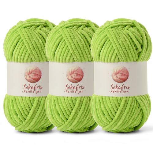 Grobes Chenille-Garn zum Häkeln, Babygarn zum Häkeln, weiche Decke, 260 m/297 g, sperrige 5 Amigurumi-Garne, flauschige Samtgarne zum Stricken und Basteln (3 Limettengrün) von Sekafris