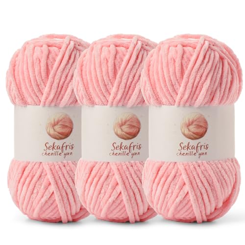 Grobes Chenille-Garn zum Häkeln, Babygarn zum Häkeln, weiche Decke, 260 m/297 g, sperrige 5 Amigurumi-Garne, flauschige Samtgarne zum Stricken und Basteln (3 Rosa) von Sekafris