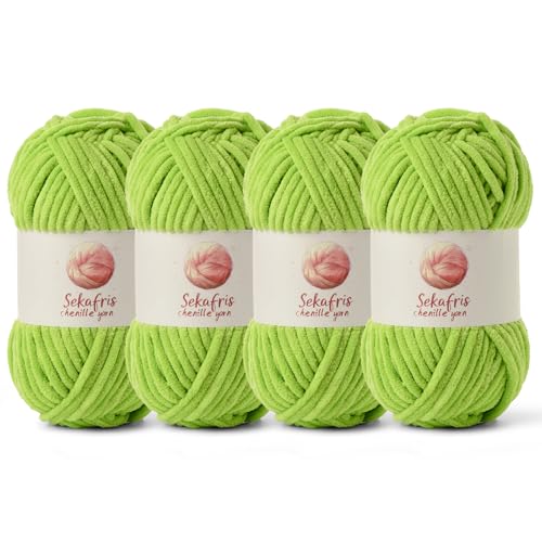 Grobes Chenille-Garn zum Häkeln, Babygarn zum Häkeln, weiche Decke, 350 m/400 g, sperrige 5 Amigurumi-Garne, flauschige Samtgarne zum Stricken und Basteln (4 Limettengrün) von Sekafris