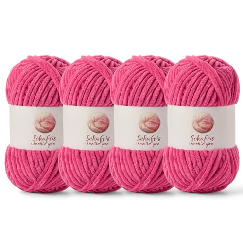 Grobes Chenille-Garn zum Häkeln, Babygarn zum Häkeln, weiche Decke, 350 m/400 g, sperrige 5 Amigurumi-Garne, flauschige Samtgarne zum Stricken und Basteln (4 Rose) von Sekafris