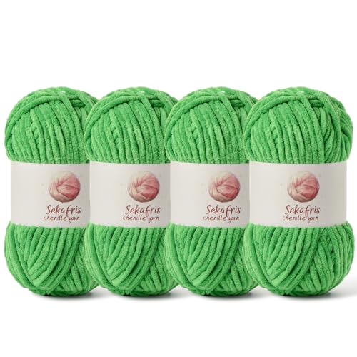 Grobes Chenille-Garn zum Häkeln, Babygarn zum Häkeln, weiche Decke, 350 m/400 g, sperrige 5 Amigurumi-Garne, flauschige Samtgarne zum Stricken und Basteln (4 Weihnachtsgrün) von Sekafris