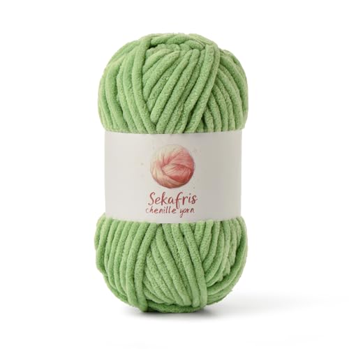 Grobes Chenille-Garn zum Häkeln, Babygarn zum Häkeln, weiche Decke, 87,4 Yds / 99,2 g Häkelgarn, sperrige 5 Amigurumi-Garne, flauschige Samtgarne zum Stricken Basteln (Avocado-Grün) von Sekafris