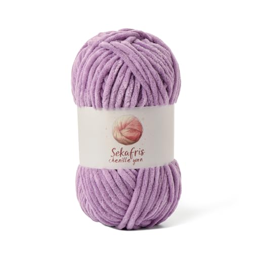 Grobes Chenille-Garn zum Häkeln, Babygarn zum Häkeln, weiche Decke, 87,4 Yds / 99,2 g Häkelgarn, sperrige 5 Amigurumi-Garne, flauschige Samtgarne zum Stricken Basteln (Hellviolett) von Sekafris