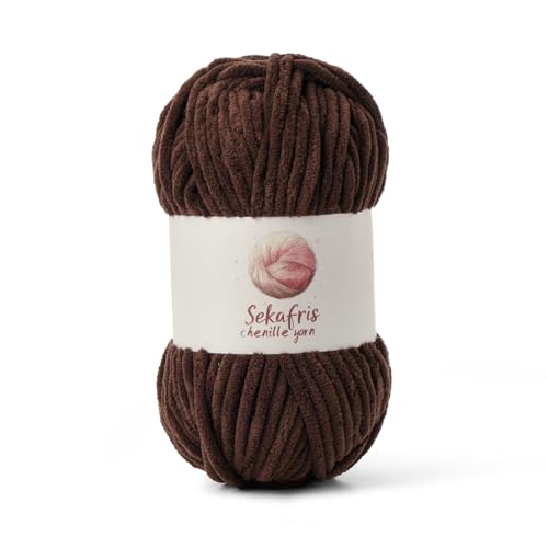 Grobes Chenille-Garn zum Häkeln, Babygarn zum Häkeln, weiche Decke, 87,4 m/99,2 g, sperrige 5 Amigurumi-Garne, flauschige Samtgarne zum Stricken Basteln (Kaffee) von Sekafris