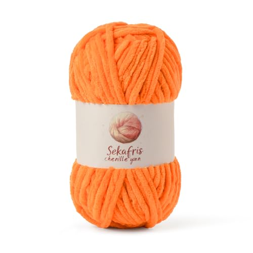 Grobes Chenille-Garn zum Häkeln, Babygarn zum Häkeln, weiche Decke, 87,4 m/99,2 g, sperrige 5 Amigurumi-Garne, flauschige Samtgarne zum Stricken und Basteln (Orange) von Sekafris