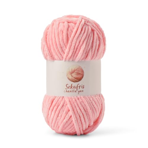 Grobes Chenille-Garn zum Häkeln, Babygarn zum Häkeln, weiche Decke, 87,4 m/99,2 g, sperrige 5 Amigurumi-Garne, flauschige Samtgarne zum Stricken und Basteln (Rosa) von Sekafris