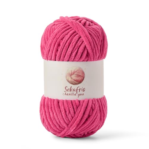 Grobes Chenille-Garn zum Häkeln, Babygarn zum Häkeln, weiche Decke, 87,4 m/99,2 g, sperrige 5 Amigurumi-Garne, flauschige Samtgarne zum Stricken und Basteln (Rose) von Sekafris