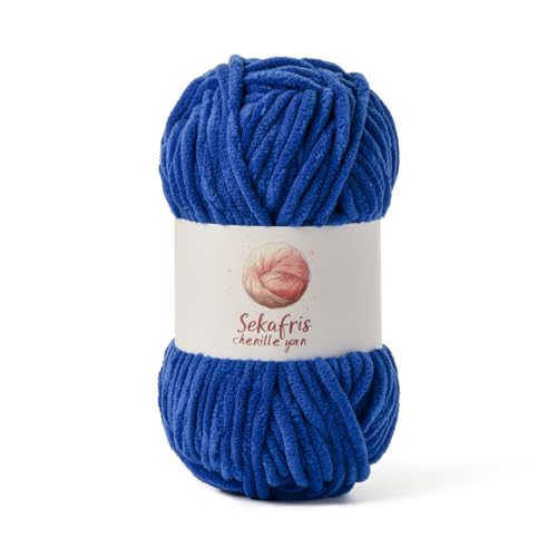 Grobes Chenille-Garn zum Häkeln, Babygarn zum Häkeln, weiche Decke, 87,4 m/99,2 g, sperrige 5 Amigurumi-Garne, flauschige Samtgarne zum Stricken und Basteln (Saphirblau) von Sekafris