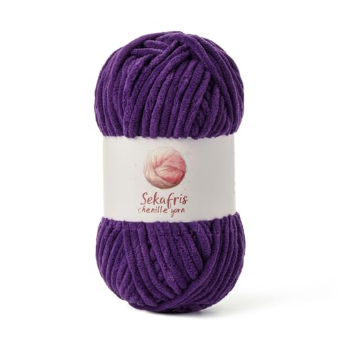 Grobes Chenille-Garn zum Häkeln, Babygarn zum Häkeln, weiche Decke, 87,4 m/99,2 g, sperrige 5 Amigurumi-Garne, flauschige Samtgarne zum Stricken und Basteln (Violett) von Sekafris