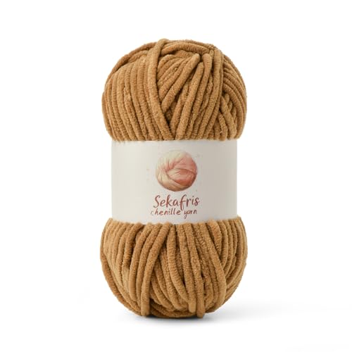 Grobes Chenille-Garn zum Häkeln, Babygarn zum Häkeln, weiche Decke, 87,4 m/99,2 g, sperrige 5 Amigurumi-Garne, flauschige Samtgarne zum Stricken und Basteln (braun) von Sekafris