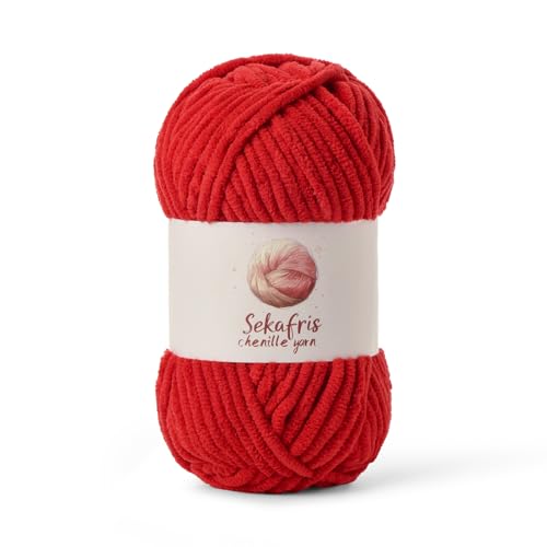 Grobes Chenille-Garn zum Häkeln, Babygarn zum Häkeln, weiche Decke, 87,4 m/99,2 g, sperrige 5 Amigurumi-Garne, flauschige Samtgarne zum Stricken und Basteln (rot) von Sekafris