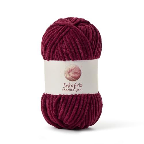 Grobes Chenille-Garn zum Häkeln, Babygarn zum Häkeln, weiche Decke, 87 Yds / 99 g Häkelgarn, sperrige 5 Amigurumi-Garne, flauschige Samtgarne zum Stricken und Basteln (Burgunderrot) von Sekafris