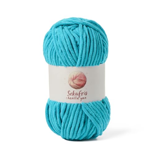 Grobes Chenille-Garn zum Häkeln, Babygarn zum Häkeln, weiche Decke, 87 Yds / 99 g Häkelgarn, sperrige 5 Amigurumi-Garne, flauschige Samtgarne zum Stricken und Basteln (Seeblau) von Sekafris
