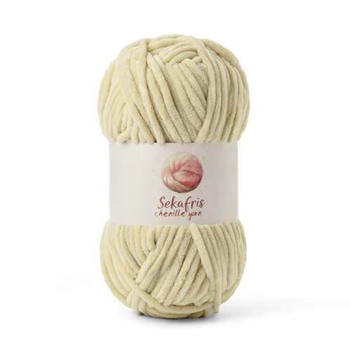 Grobes Chenille-Garn zum Häkeln, Babygarn zum Häkeln, weiche Decke, 87 Yds / 99.2 g Häkelgarn, sperrige 5 Amigurumi-Garne, flauschige Samtgarne zum Stricken und Basteln (Beige) von Sekafris