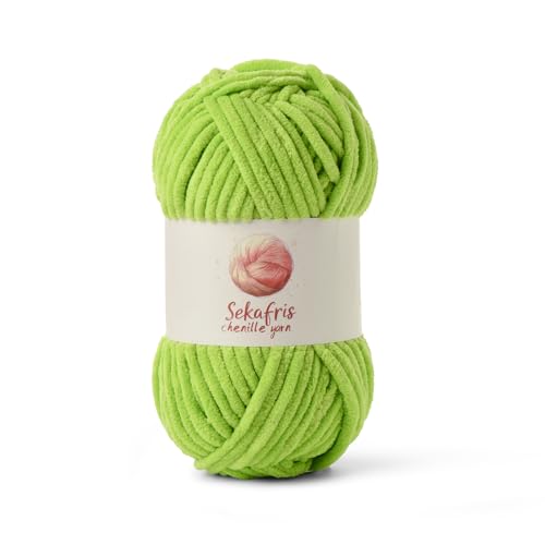 Grobes Chenille-Garn zum Häkeln, Babygarn zum Häkeln, weiche Decke, 87 Yds / 99.2 g Häkelgarn, sperrige 5 Amigurumi-Garne, flauschige Samtgarne zum Stricken und Basteln (Limettengrün) von Sekafris