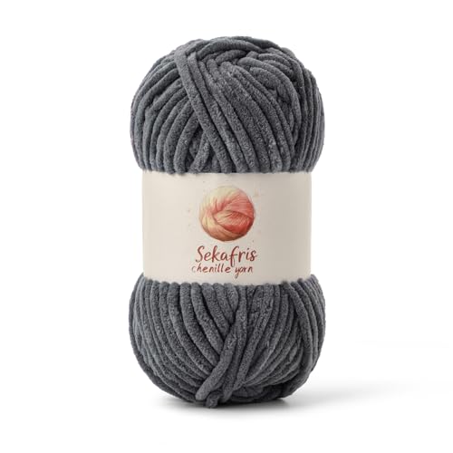 Grobes Chenille-Garn zum Häkeln, Babygarn zum Häkeln, weiche Decke, 87 m/99 g, sperrige 5 Amigurumi-Garne, flauschige Samtgarne zum Stricken und Basteln (dunkelgrau) von Sekafris
