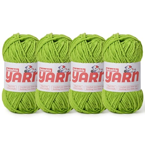 Grobes Chenille-Garn zum Häkeln, weiches, flauschiges Samtgarn zum Häkeln, Amigurumi, flauschiges Stricken von Babydecken, 400 g, 4 Limettengrün von Sekafris