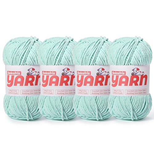 Grobes Chenille-Garn zum Häkeln, weiches, flauschiges Samtgarn zum Häkeln, Amigurumi, flauschiges Stricken von Babydecken, 400 g, 4 Stück, Aquagrün Grobes Chenille-Garn zum Häkeln, weiches, flauschiges Samtgarn zum Häkeln, Amigurumi, flauschiges Stricken von Babydecken, 400 g, 4 Stück, Aquagrün von Sekafris