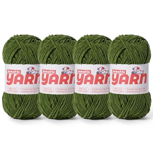Grobes Chenille-Garn zum Häkeln, weiches, flauschiges Samtgarn zum Häkeln, Amigurumi, flauschiges Stricken von Babydecken, 400 g, 4 Tannengrün Grobes Chenille-Garn zum Häkeln, weiches, flauschiges Samtgarn zum Häkeln, Amigurumi, flauschiges Stricken von Babydecken, 400 g, 4 Tannengrün von Sekafris