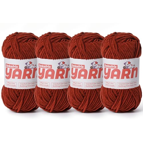 Grobes Chenille-Garn zum Häkeln, weiches, flauschiges Samtgarn zum Häkeln, Amigurumi, flauschiges Stricken von Babydecken, 400 g, 400 g, 4 Kaffeebraun Grobes Chenille-Garn zum Häkeln, weiches, flauschiges Samtgarn zum Häkeln, Amigurumi, flauschiges Stricken von Babydecken, 400 g, 400 g, 4 Kaffeebraun von Sekafris