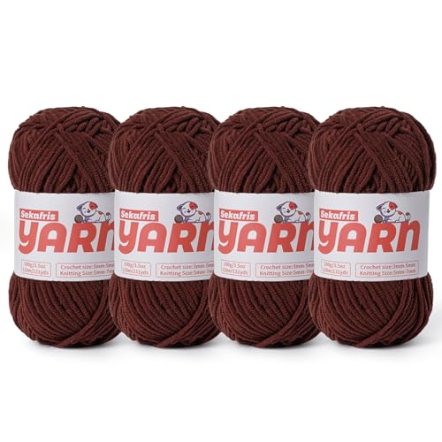 Grobes Chenille-Garn zum Häkeln, weiches, flauschiges Samtgarn zum Häkeln, Amigurumi, flauschiges Stricken von Babydecken, 400 g, 400 g, 4 dunkles Kaffeebraun Grobes Chenille-Garn zum Häkeln, weiches, flauschiges Samtgarn zum Häkeln, Amigurumi, flauschiges Stricken von Babydecken, 400 g, 400 g, 4 dunkles Kaffeebraun von Sekafris