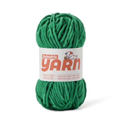 Grünes grobes Chenille-Garn zum Häkeln, Babygarn zum Häkeln, weiche Decke/Amigurumi, 100 g, super sperriges, flauschiges Samt-Strick-/Häkelgarn Grünes grobes Chenille-Garn zum Häkeln, Babygarn zum Häkeln, weiche Decke/Amigurumi, 100 g, super sperriges, flauschiges Samt-Strick-/Häkelgarn von Sekafris