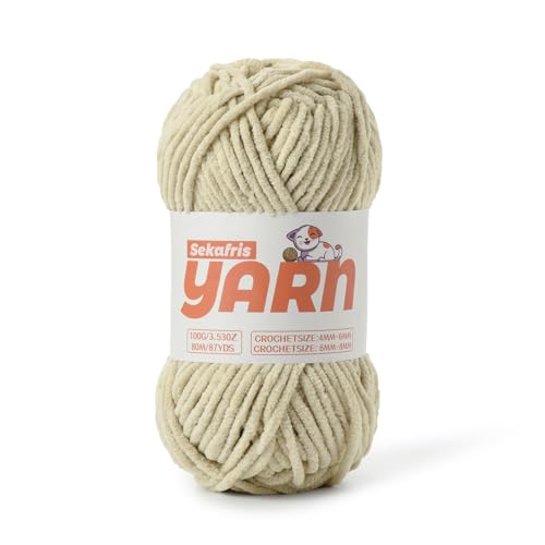 Helles Khaki-Chenille-Garn zum Häkeln, Babygarn zum Häkeln, weiche Decke/Amigurumi, 100 g, super sperriges, flauschiges Samt-Strick-/Häkelgarn Helles Khaki-Chenille-Garn zum Häkeln, Babygarn zum Häkeln, weiche Decke/Amigurumi, 100 g, super sperriges, flauschiges Samt-Strick-/Häkelgarn von Sekafris