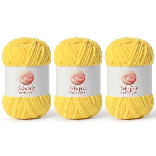 Hellgelbes Chenille-Garn zum Häkeln, sperrige Samtgarne zum Häkeln, Babygarn zum Häkeln, weiche Decke, 400 m/297 g, flauschiges Amigurumi-Häkelgarn Hellgelbes Chenille-Garn zum Häkeln, sperrige Samtgarne zum Häkeln, Babygarn zum Häkeln, weiche Decke, 400 m/297 g, flauschiges Amigurumi-Häkelgarn von Sekafris
