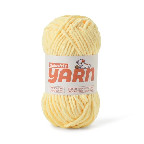 Hellgelbes grobes Chenille-Garn zum Häkeln, Babygarn zum Häkeln, weiche Decke/Amigurumi, 100 g, super sperriges, flauschiges Samt-Strick-/Häkelgarn Hellgelbes grobes Chenille-Garn zum Häkeln, Babygarn zum Häkeln, weiche Decke/Amigurumi, 100 g, super sperriges, flauschiges Samt-Strick-/Häkelgarn von Sekafris