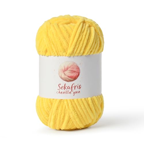Hellgelbes grobes Chenille-Garn zum Häkeln, sperrige Samtgarne zum Häkeln, Babygarn zum Häkeln, weiche Decke, 130 m/100 g, flauschiges Amigurumi-Häkelgarn von Sekafris