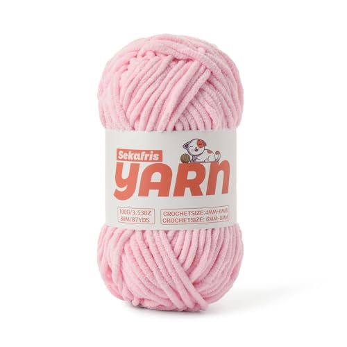 Hellrosa, grobes Chenille-Garn zum Häkeln, Babygarn zum Häkeln, weiche Decke/Amigurumi, 100 g, super sperriges, flauschiges Samt-Strick-/Häkelgarn Hellrosa, grobes Chenille-Garn zum Häkeln, Babygarn zum Häkeln, weiche Decke/Amigurumi, 100 g, super sperriges, flauschiges Samt-Strick-/Häkelgarn von Sekafris