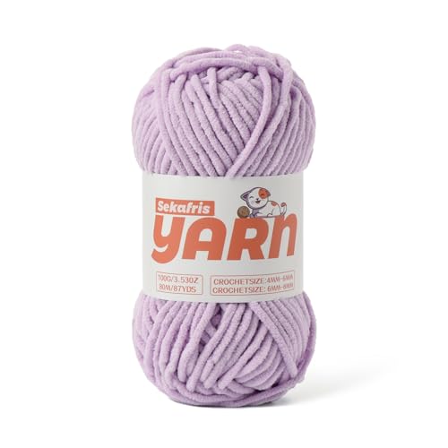 Hellviolettes grobes Chenille-Garn zum Häkeln, Babygarn zum Häkeln, weiche Decke/Amigurumi, 100 g, super sperriges, flauschiges Samt-Strick-/Häkelgarn Hellviolettes grobes Chenille-Garn zum Häkeln, Babygarn zum Häkeln, weiche Decke/Amigurumi, 100 g, super sperriges, flauschiges Samt-Strick-/Häkelgarn von Sekafris