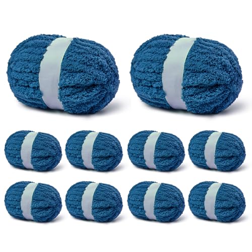 Indigo Jumbo dickes Garn, Chenille-Garn zum Häkeln, grobes Garn zum Handstricken, weiche Plüschgarne, 240 m/1,998 g, super sperrige Decken-Häkelgarne, 10 Stück Indigo Jumbo dickes Garn, Chenille-Garn zum Häkeln, grobes Garn zum Handstricken, weiche Plüschgarne, 240 m/1,998 g, super sperrige Decken-Häkelgarne, 10 Stück von Sekafris