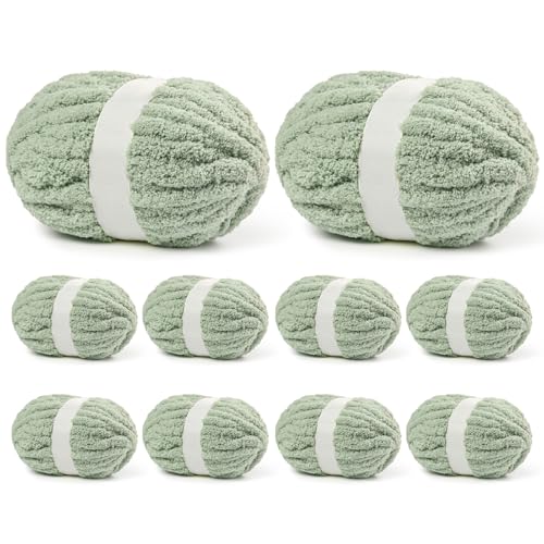 Jumbo-Garn zum Häkeln, grobes Garn zum Handstricken, weiches Plüschgarn, 10 Stück, Salbeigrün, 1,998 g, super sperrige Decken-Häkelgarne Jumbo-Garn zum Häkeln, grobes Garn zum Handstricken, weiches Plüschgarn, 10 Stück, Salbeigrün, 1,998 g, super sperrige Decken-Häkelgarne von Sekafris