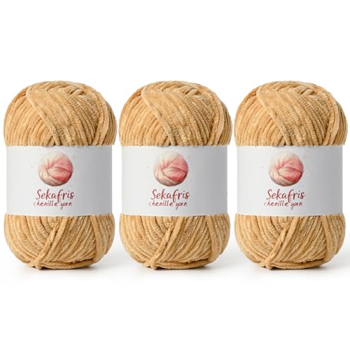 Khaki-Chenille-Garn zum Häkeln, sperrige Samtgarne zum Häkeln, Babygarn zum Häkeln, weiche Decke, 400 m/297 g, flauschiges Amigurumi-Häkelgarn, 3 Stück Khaki-Chenille-Garn zum Häkeln, sperrige Samtgarne zum Häkeln, Babygarn zum Häkeln, weiche Decke, 400 m/297 g, flauschiges Amigurumi-Häkelgarn, 3 Stück von Sekafris