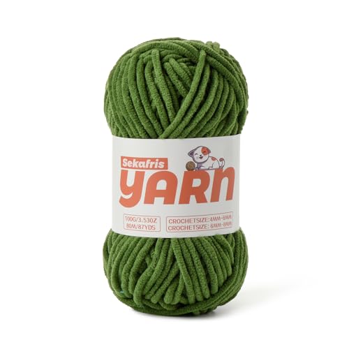 Kieferngrünes, grobes Chenille-Garn zum Häkeln, Babygarn zum Häkeln, weiche Decke/Amigurumi, 100 g, super sperriges, flauschiges Samt-Strick-/Häkelgarn Kieferngrünes, grobes Chenille-Garn zum Häkeln, Babygarn zum Häkeln, weiche Decke/Amigurumi, 100 g, super sperriges, flauschiges Samt-Strick-/Häkelgarn von Sekafris