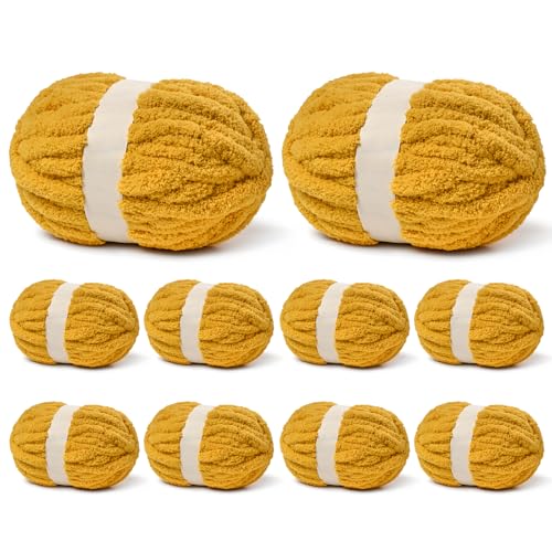 Kurkuma Jumbo dickes Garn, Chenille-Garn zum Häkeln, grobes Garn zum Handstricken, weiche Plüschgarne, 240 m/1,998 g, super sperrige Decken-Häkelgarne, 10 Stück Kurkuma Jumbo dickes Garn, Chenille-Garn zum Häkeln, grobes Garn zum Handstricken, weiche Plüschgarne, 240 m/1,998 g, super sperrige Decken-Häkelgarne, 10 Stück von Sekafris