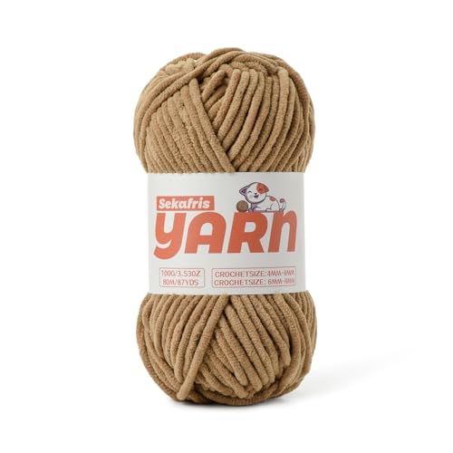 Light Coffee Chunky Chenille-Garn zum Häkeln, Babygarn zum Häkeln, weiche Decke/Amigurumi, 100 g, super sperriges, flauschiges Samt-Strick-/Häkelgarn Light Coffee Chunky Chenille-Garn zum Häkeln, Babygarn zum Häkeln, weiche Decke/Amigurumi, 100 g, super sperriges, flauschiges Samt-Strick-/Häkelgarn von Sekafris