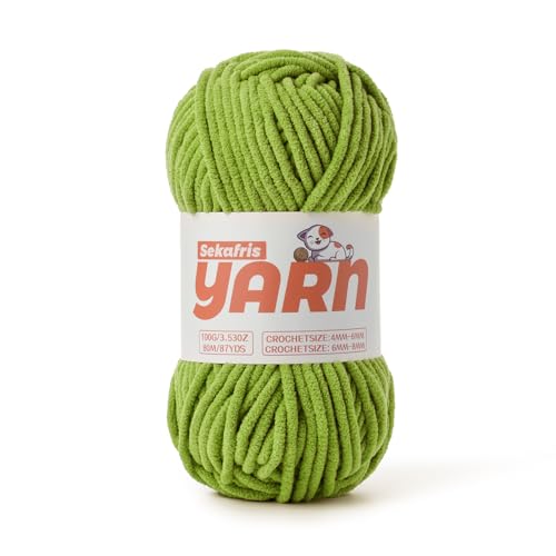 Limettengrünes, grobes Chenille-Garn zum Häkeln, Babygarn zum Häkeln, weiche Decke/Amigurumi, 100 g, super sperriges, flauschiges Samt-Strick-/Häkelgarn Limettengrünes, grobes Chenille-Garn zum Häkeln, Babygarn zum Häkeln, weiche Decke/Amigurumi, 100 g, super sperriges, flauschiges Samt-Strick-/Häkelgarn von Sekafris