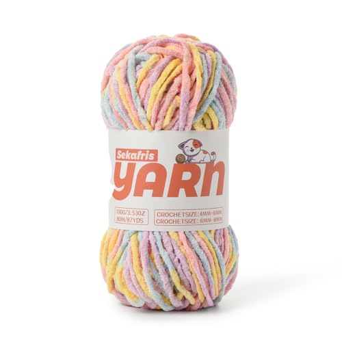 Makronen-Chenille-Garn zum Häkeln, Babygarn zum Häkeln, weiche Decke/Amigurumi, 100 g, super sperrig, flauschig, samtig, Strickgarn, Häkelgarn Makronen-Chenille-Garn zum Häkeln, Babygarn zum Häkeln, weiche Decke/Amigurumi, 100 g, super sperrig, flauschig, samtig, Strickgarn, Häkelgarn von Sekafris