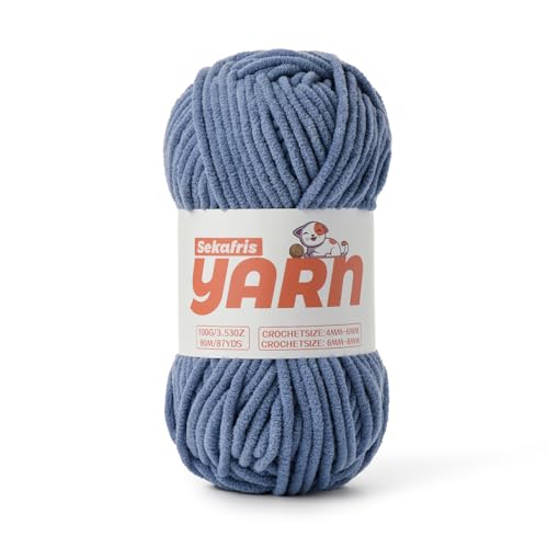 Marineblaues grobes Chenille-Garn zum Häkeln, Babygarn zum Häkeln, weiche Decke/Amigurumi, 100 g, super sperriges, flauschiges Samt-Strick-/Häkelgarn Marineblaues grobes Chenille-Garn zum Häkeln, Babygarn zum Häkeln, weiche Decke/Amigurumi, 100 g, super sperriges, flauschiges Samt-Strick-/Häkelgarn von Sekafris