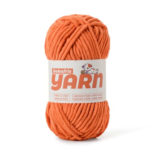 Orange Chunky Chenille-Garn zum Häkeln, Babygarn zum Häkeln, weiche Decke/Amigurumi, 100 g, super sperrig, flauschig, Samt-Strick-/Häkelgarn Orange Chunky Chenille-Garn zum Häkeln, Babygarn zum Häkeln, weiche Decke/Amigurumi, 100 g, super sperrig, flauschig, Samt-Strick-/Häkelgarn von Sekafris