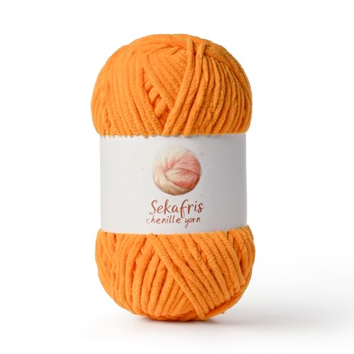 Orange Chunky Chenille-Garn zum Häkeln, sperrige Samtgarne zum Häkeln, Babygarn zum Häkeln, weiche Decke, 130 m/100 g, flauschiges Amigurumi-Häkelgarn Orange Chunky Chenille-Garn zum Häkeln, sperrige Samtgarne zum Häkeln, Babygarn zum Häkeln, weiche Decke, 130 m/100 g, flauschiges Amigurumi-Häkelgarn von Sekafris