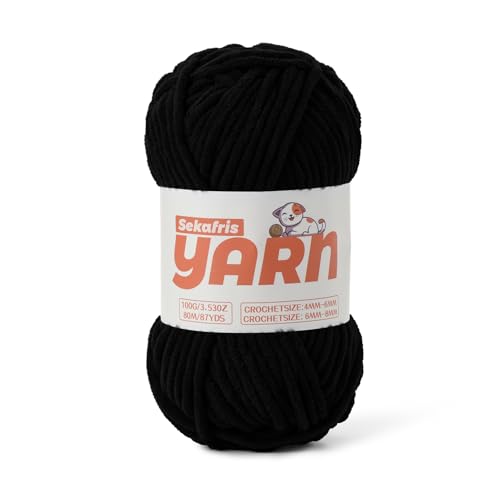 Schwarzes grobes Chenille-Garn zum Häkeln, Babygarn zum Häkeln, weiche Decke/Amigurumi, 100 g, super sperrig, flauschig, samtig, Strickgarn, Häkelgarn Schwarzes grobes Chenille-Garn zum Häkeln, Babygarn zum Häkeln, weiche Decke/Amigurumi, 100 g, super sperrig, flauschig, samtig, Strickgarn, Häkelgarn von Sekafris