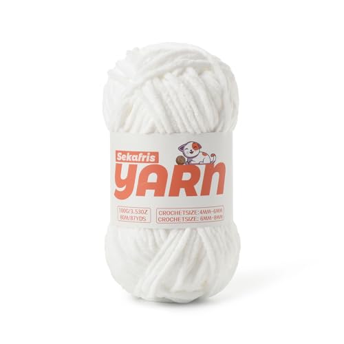 Snow White Chunky Chenille-Garn zum Häkeln, Babygarn zum Häkeln, weiche Decke/Amigurumi, 100 g, super sperrig, flauschiges Samt-Strick-/Häkelgarn Snow White Chunky Chenille-Garn zum Häkeln, Babygarn zum Häkeln, weiche Decke/Amigurumi, 100 g, super sperrig, flauschiges Samt-Strick-/Häkelgarn von Sekafris