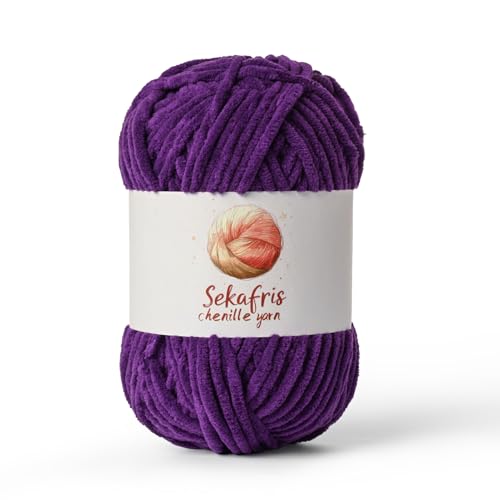 Violettes grobes Chenille-Garn zum Häkeln, sperrige Samtgarne zum Häkeln, Babygarn zum Häkeln, weiche Decke, 130 m/100 g, flauschiges Amigurumi-Häkelgarn Violettes grobes Chenille-Garn zum Häkeln, sperrige Samtgarne zum Häkeln, Babygarn zum Häkeln, weiche Decke, 130 m/100 g, flauschiges Amigurumi-Häkelgarn von Sekafris