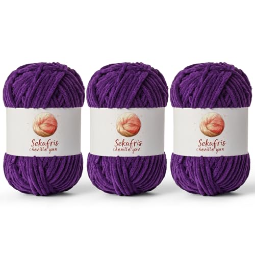 Violettes grobes Chenille-Garn zum Häkeln, sperrige Samtgarne zum Häkeln, Babygarn zum Häkeln, weiche Decke, 400 m/297 g, flauschiges Amigurumi-Häkelgarn Violettes grobes Chenille-Garn zum Häkeln, sperrige Samtgarne zum Häkeln, Babygarn zum Häkeln, weiche Decke, 400 m/297 g, flauschiges Amigurumi-Häkelgarn von Sekafris