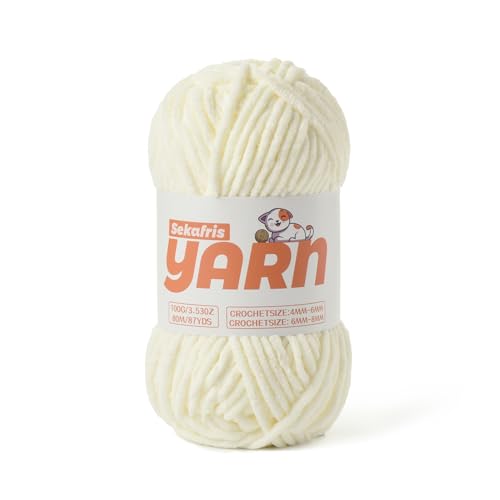 Weißes grobes Chenille-Garn zum Häkeln, Babygarn zum Häkeln, weiche Decke/Amigurumi, 100 g, super sperriges, flauschiges Samt-Strick-/Häkelgarn Weißes grobes Chenille-Garn zum Häkeln, Babygarn zum Häkeln, weiche Decke/Amigurumi, 100 g, super sperriges, flauschiges Samt-Strick-/Häkelgarn von Sekafris