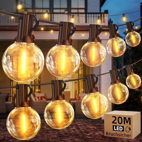 LED Lichterkette Glühbirnen Außen 20M - Outdoor Lichterkette Strom mit G40 Bruchsicher Birnen IP44 Wasserdicht Balkon Lichterkette für Außen & Innen Garten Terrassen Beleuchtung Party von Seklin